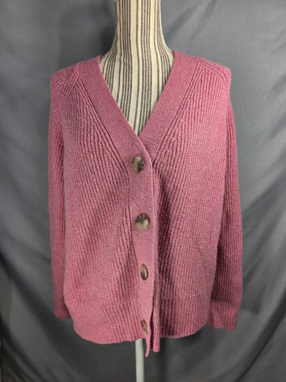 Old Navy Go-Recycled Pink V Neck Button Down Heavyweight Rib Cardigan Size Large